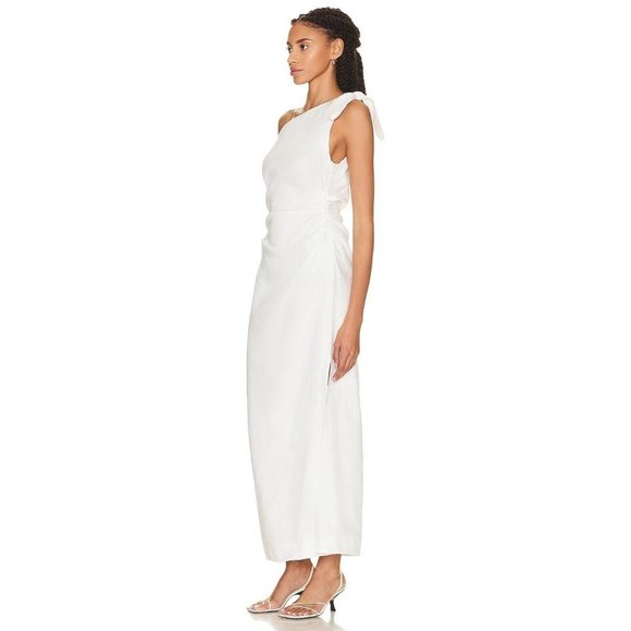 SIR. Bettina Tie Midi Dress in Ivory XSmall New Womens Linen Off the Shoulder - Picture 3 of 16